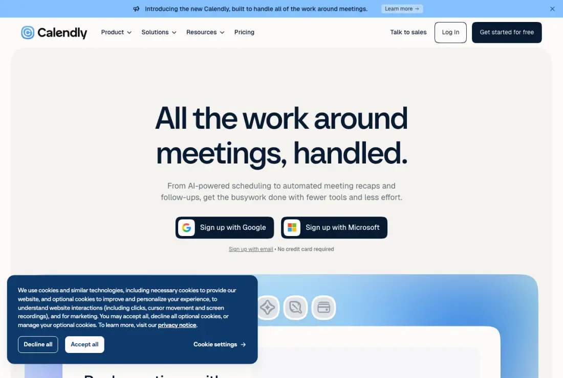 Calendly home page, captured 22–23 September 2026