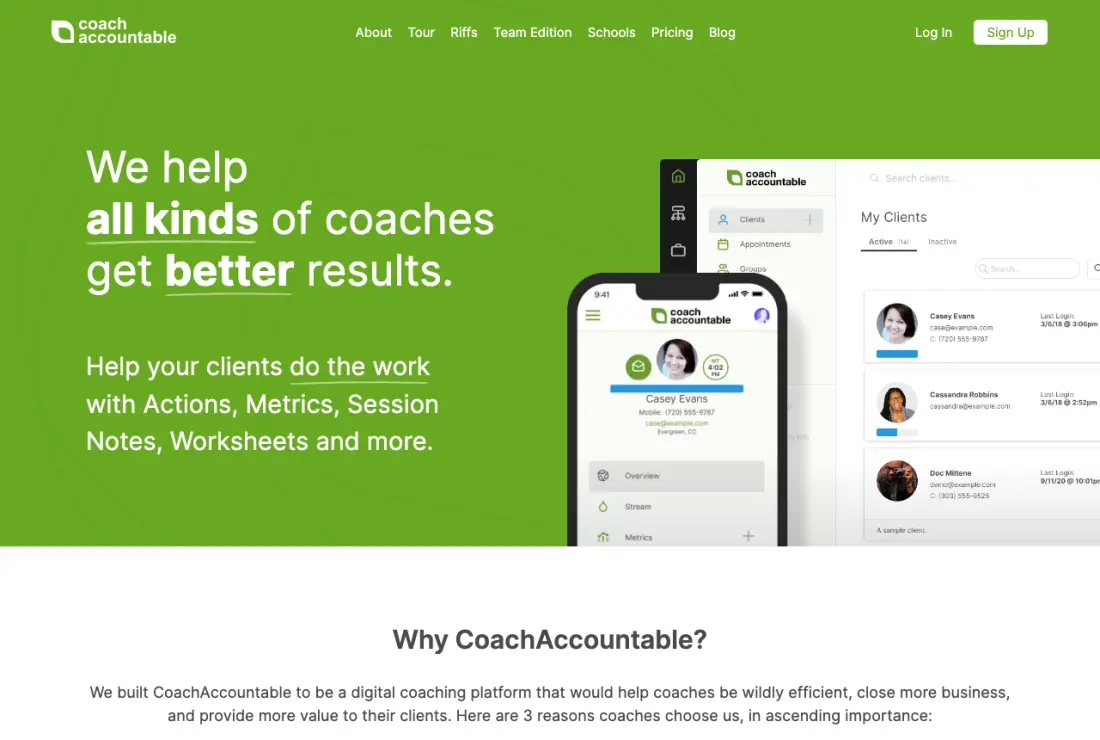 CoachAccountable home page, captured 22–23 September 2026