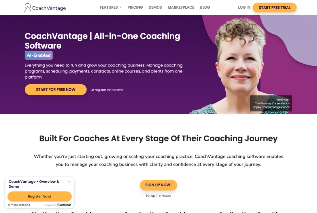 CoachVantage home page, captured 22–23 September 2026
