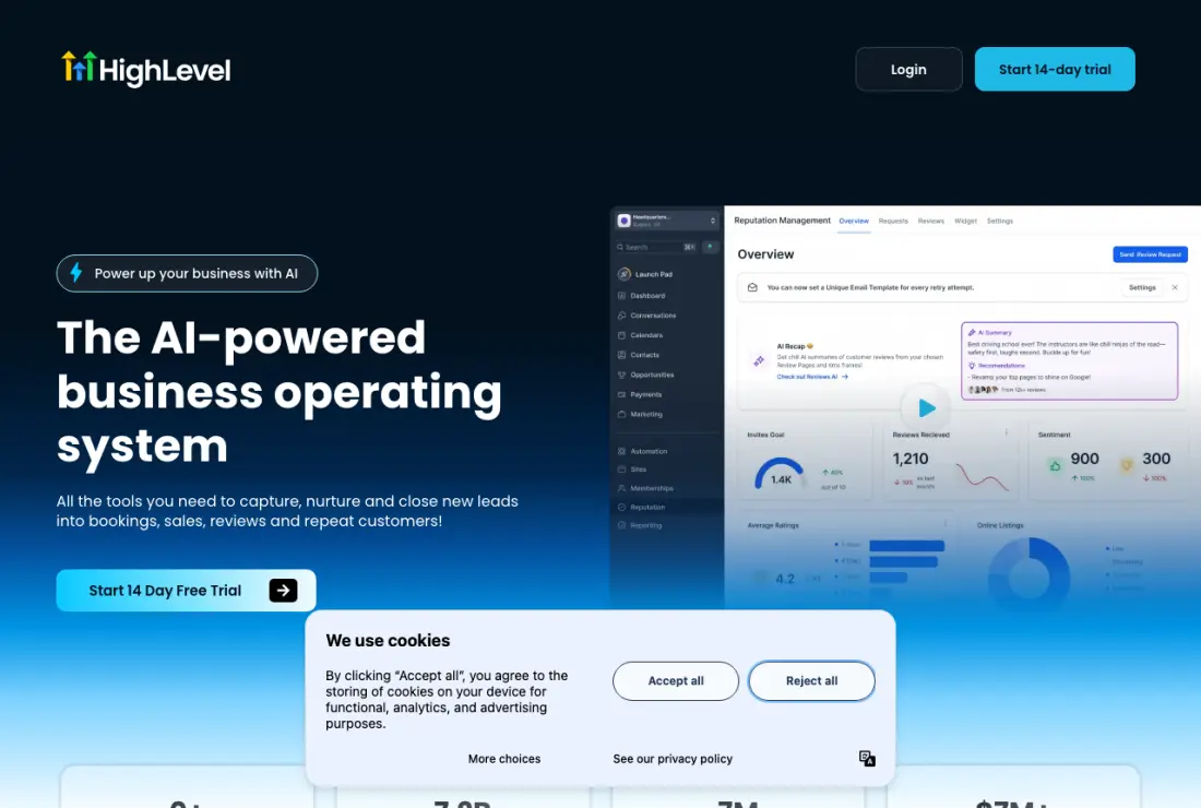GoHighLevel home page, captured 22–23 September 2026