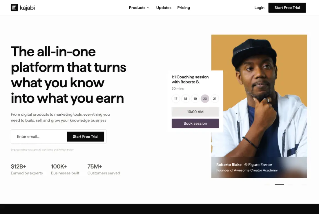 Kajabi public home page, captured 22–23 September 2026