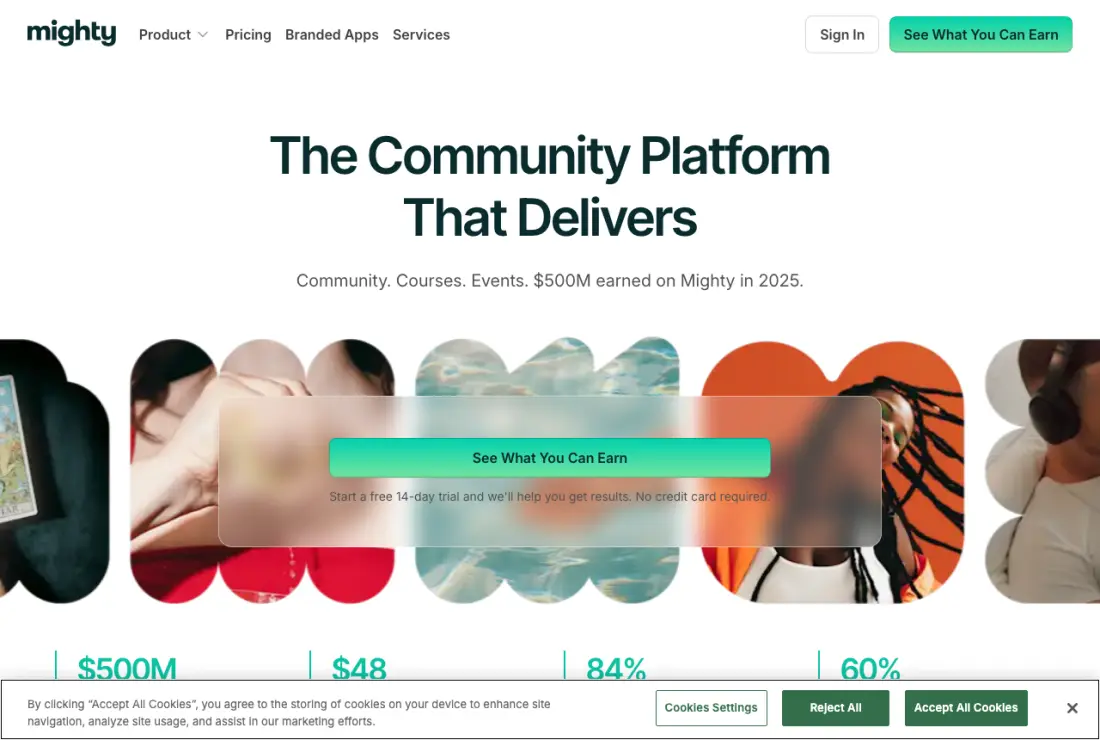 Mighty Networks home page, captured 22–23 September 2026