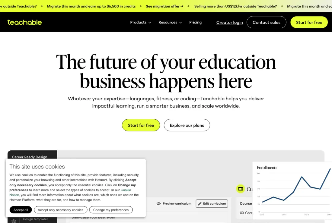 Teachable home page, captured 22–23 September 2026